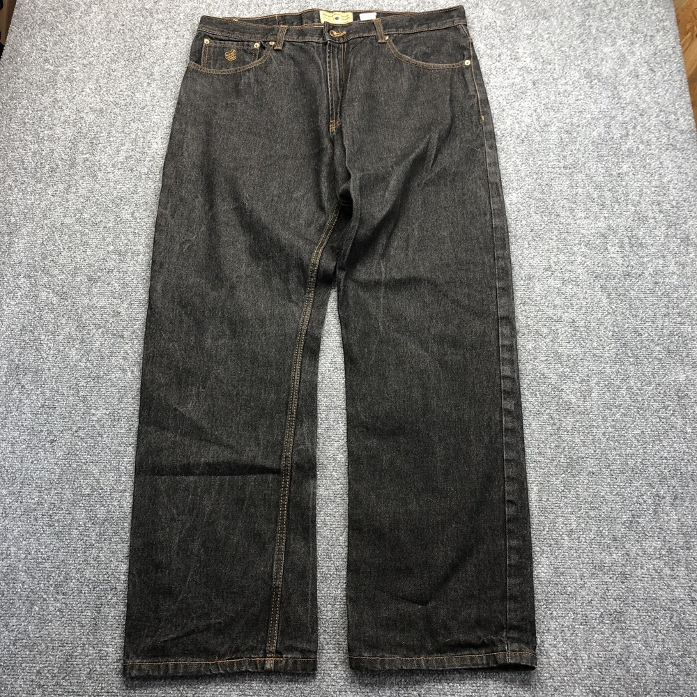 Rocawear Jeans Mens 38x31 (38x34) Black Dark Wash Relaxed Straight Pants J-9905